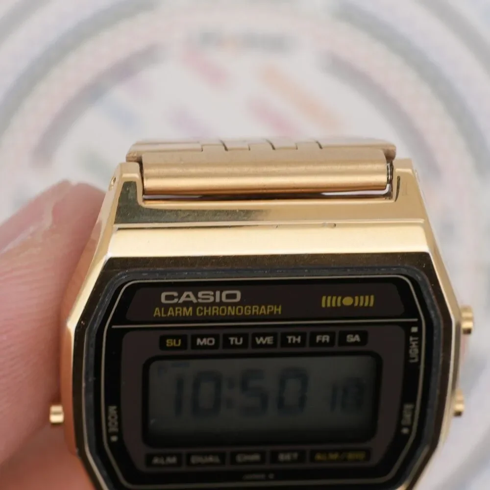 Vintage Casio 1980s A661G Slim Gold Digital Watch Module 237 Alarm Chronograph